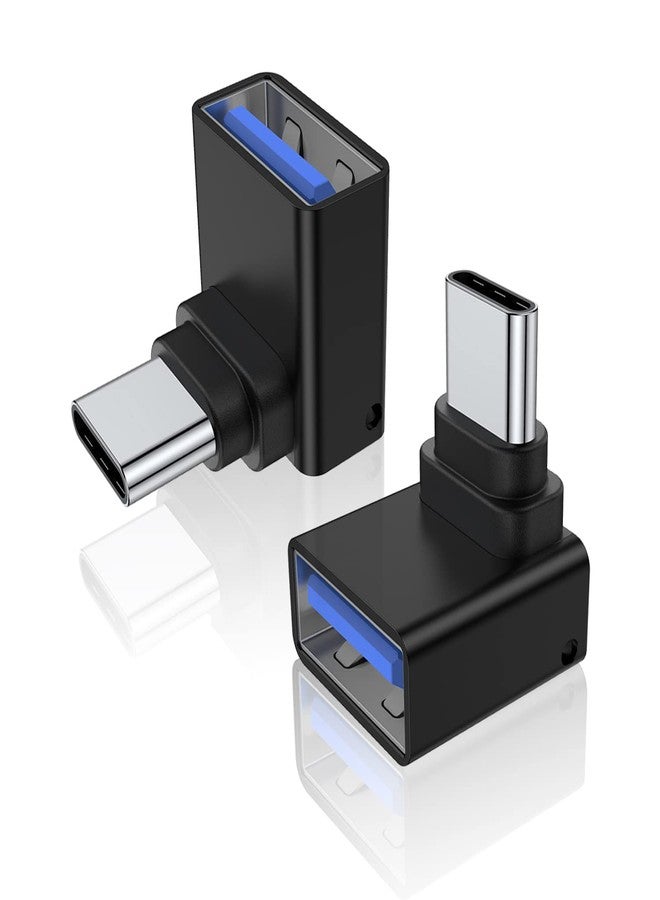 AreMe 2 Pack 90 Degree USB C to USB Adapter, Up and Down Angle USB C Male to USB 3.0 Female Connector Converter Compatible for MacBook Pro Air Laptop and More Type C Devices (Black) - Image 1